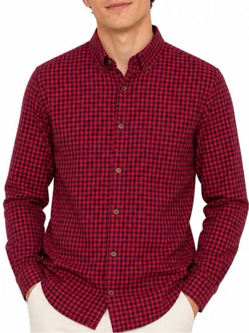 Old navy slim fit long sleeve 100% cotton plaid long sleeve shirt